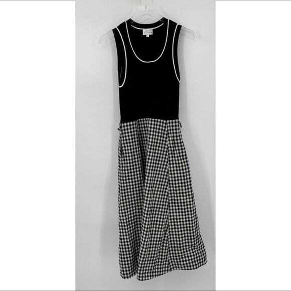 Tanya Taylor Devon midi dress black white gingham plaid check ribbed NO BELT M - Picture 2 of 5